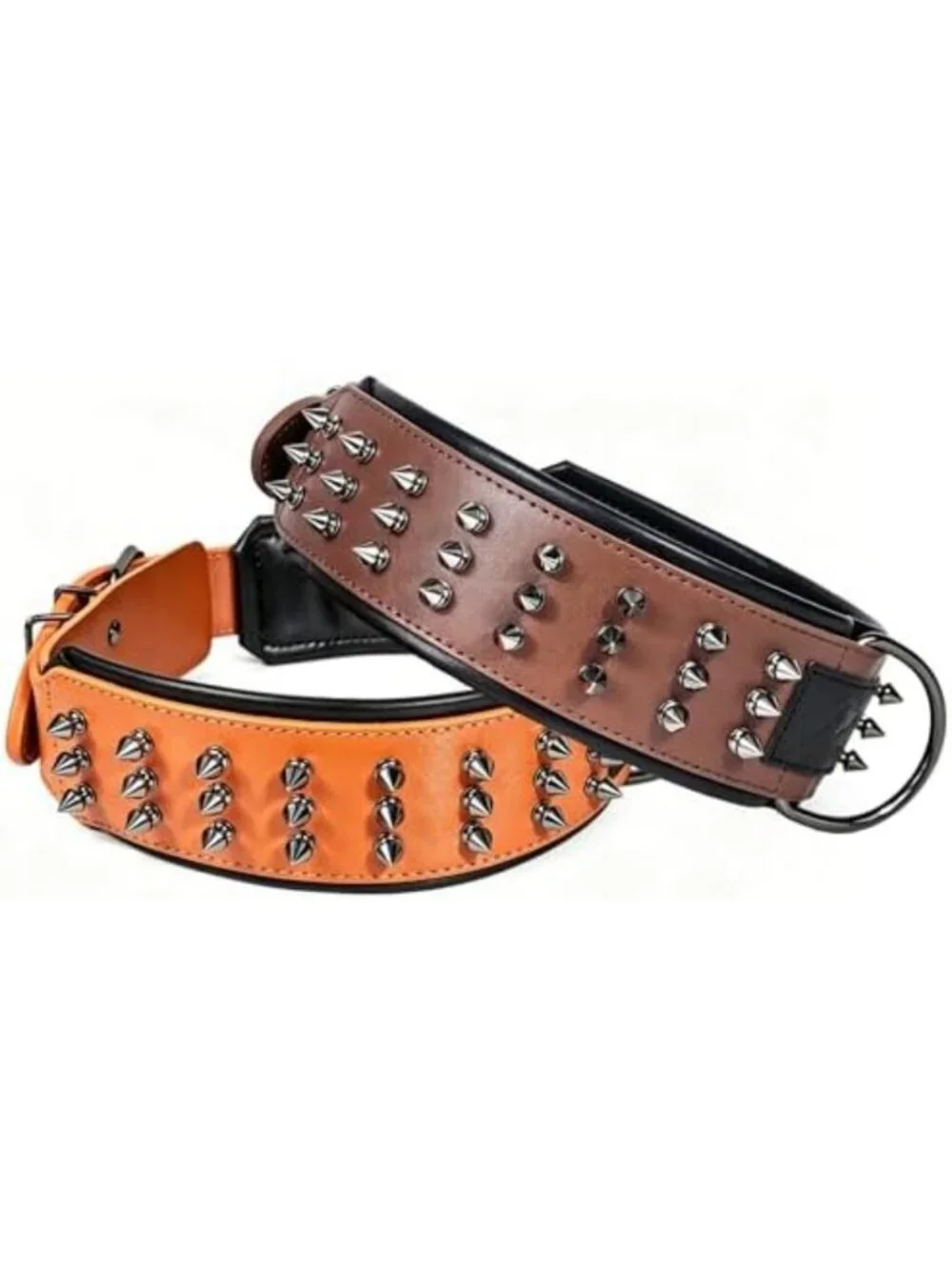 Luxury Padded Orange Spiked Genuine Leather Dog Collar - Stylish & Durable L